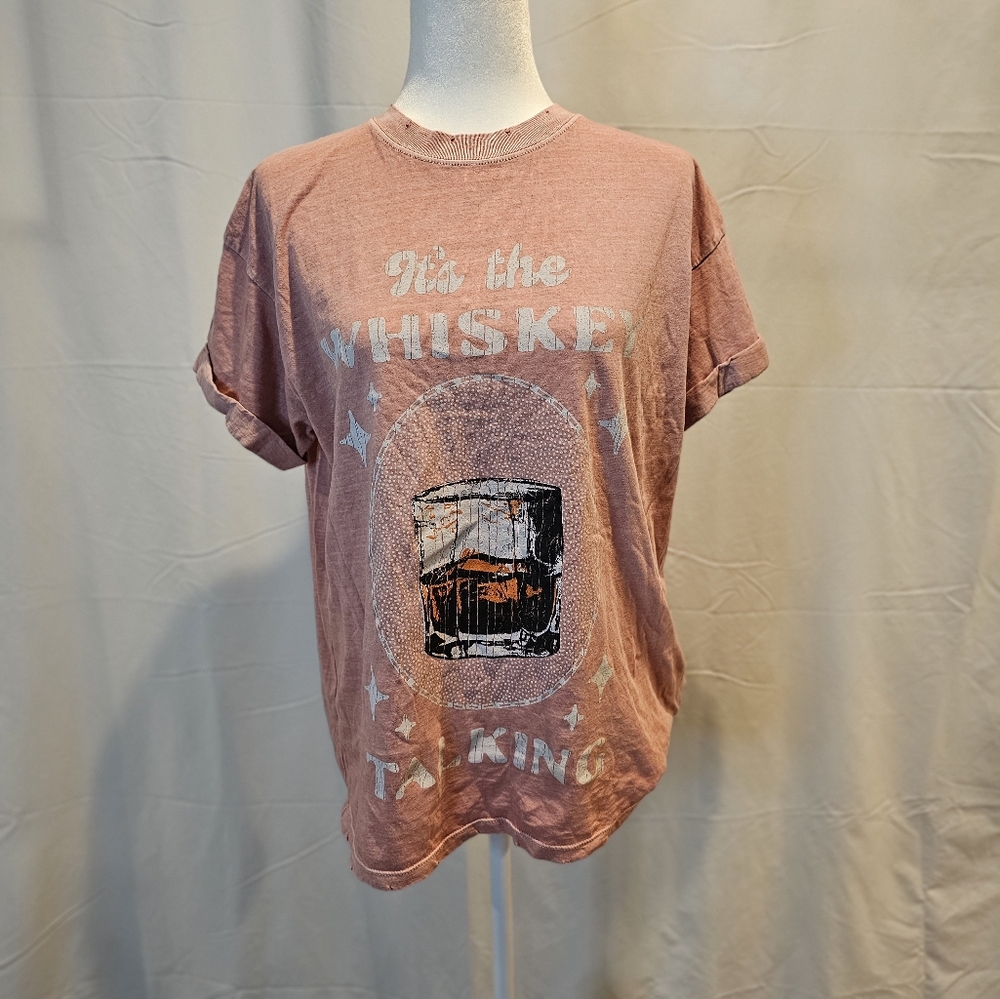 Girl Dangerous Rose Graphic Tee with Whiskey Design‎ Size S